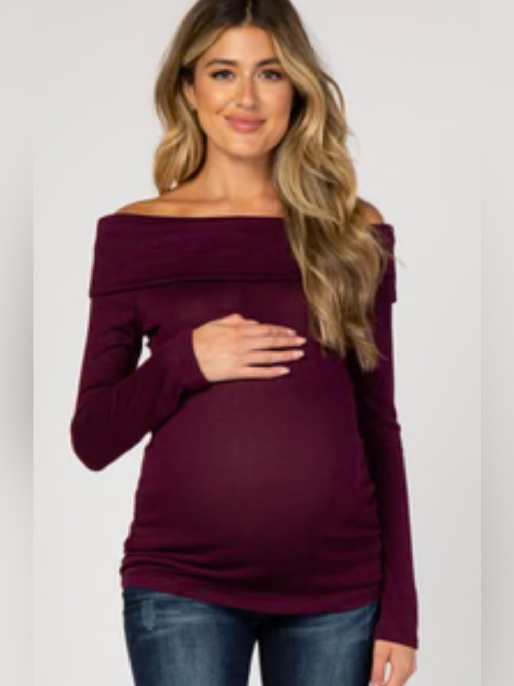 Pinkblush Off-Shoulder Maternity Top in Maroon